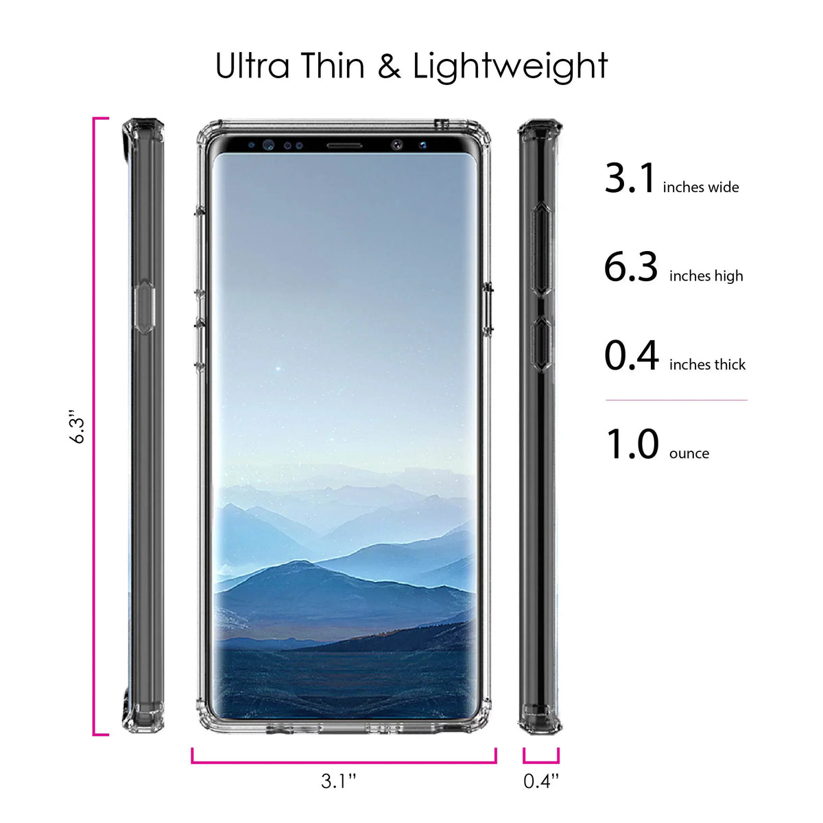 DistinctInk Clear Shockproof Hybrid Case Samsung Galaxy Note 9 - TPU Bumper, Acrylic Back, Tempered Glass Screen Protector - Faith, Hope & Love - Cross & Leaves