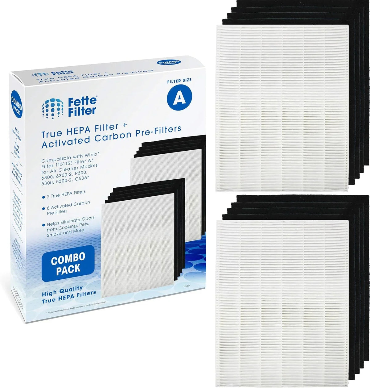 Fette Filter - 115115 Premium True HEPA H13 Filter with Winix Filter A 115115 Size 21 Plasma Wave Air Purifier AM90 P300 5300 5500 5300-2 6300-2 6300 C909 9800 C535 - Pack of 1 + 4