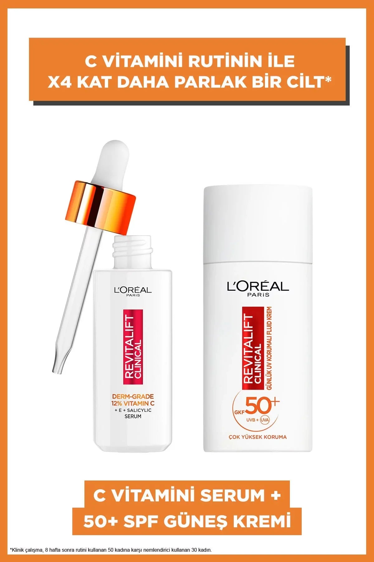 Revitalift Clinical 12 %Pure vitamin C illuminating serum & SPF 50+ UV protected facial sunscreen 50ml