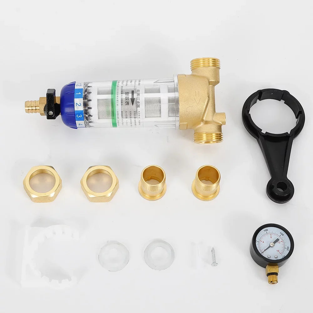 Reusable Spin Down Sediment Water Filter Home Water Filter Remove Sediment Sand Water Pipe Pre-filter 50℃ Water Filter