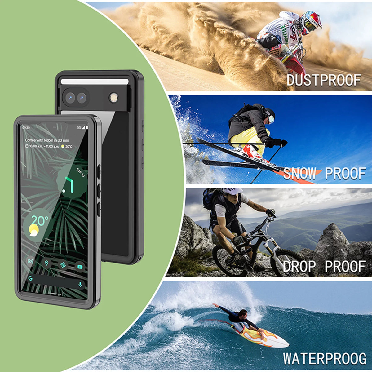Waterproof Case Google Pixel 6A, Built-in Screen Protector Full Body Protection Rugged Case Underwater Dustproof Drop Protection Coating Google Pixel 6a