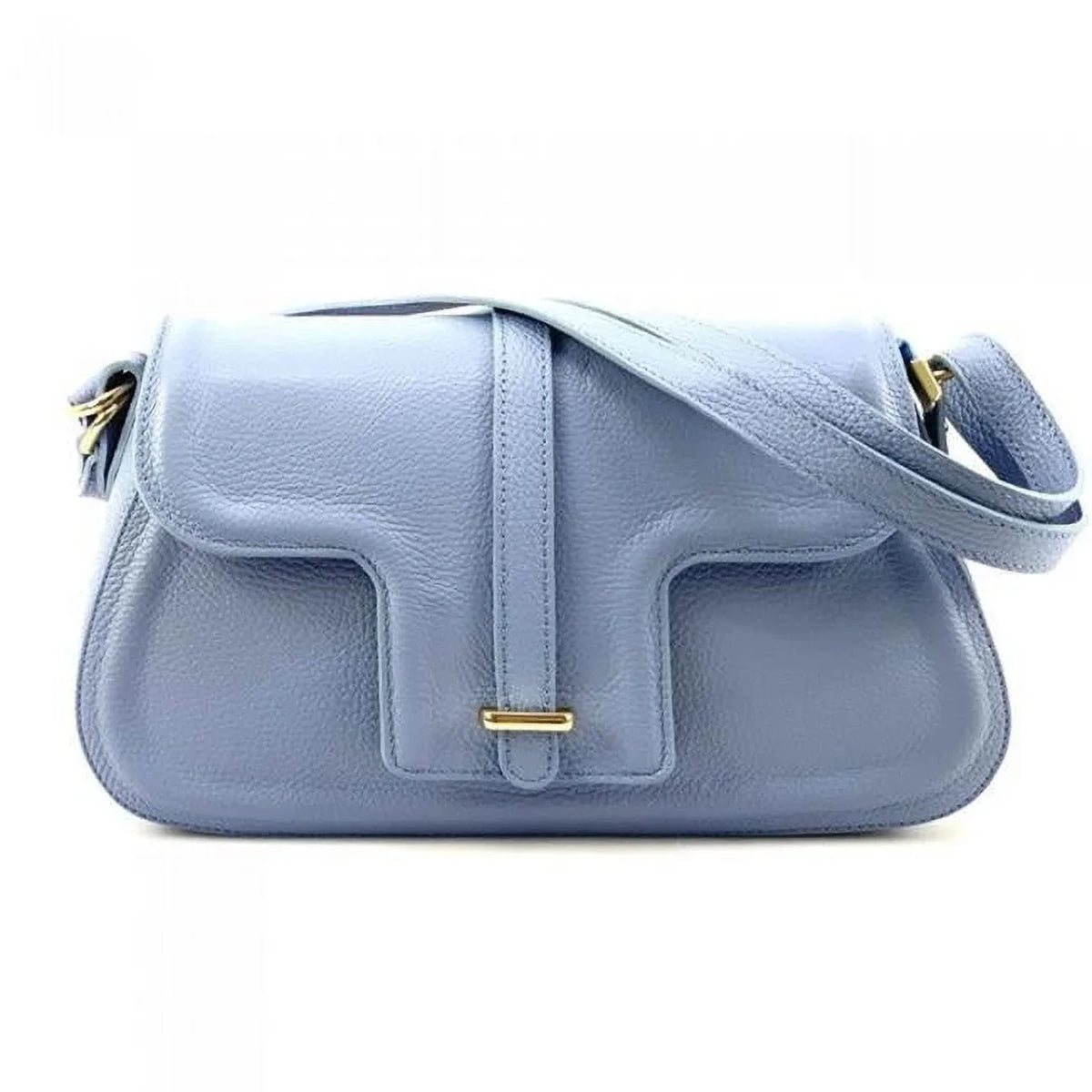 Italian Artisan Valentino Womens Handcrafted Luxury Shoulder Handbag in Genuine Hammered Effect Leather, Light Cyan - Small