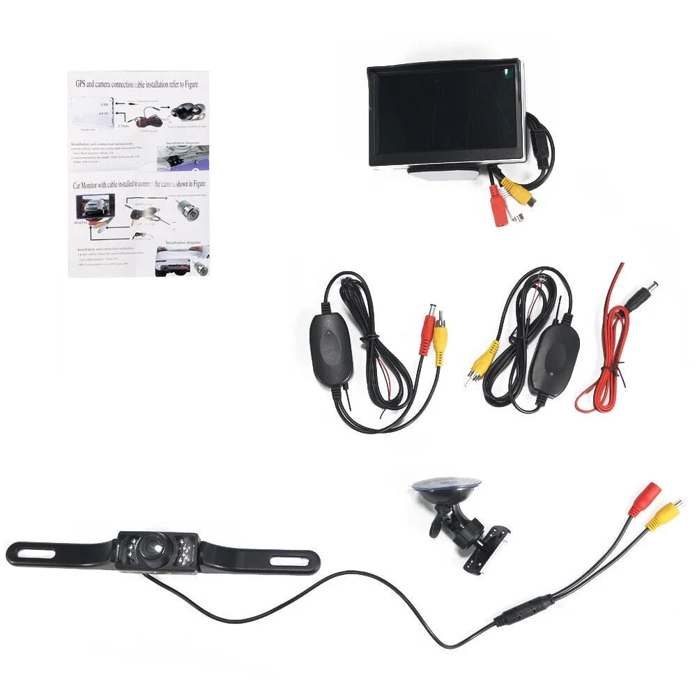 KingFurt Car Night Vision Backup Camera Kit 5" Wireless Monitor HD Rear View Waterproof