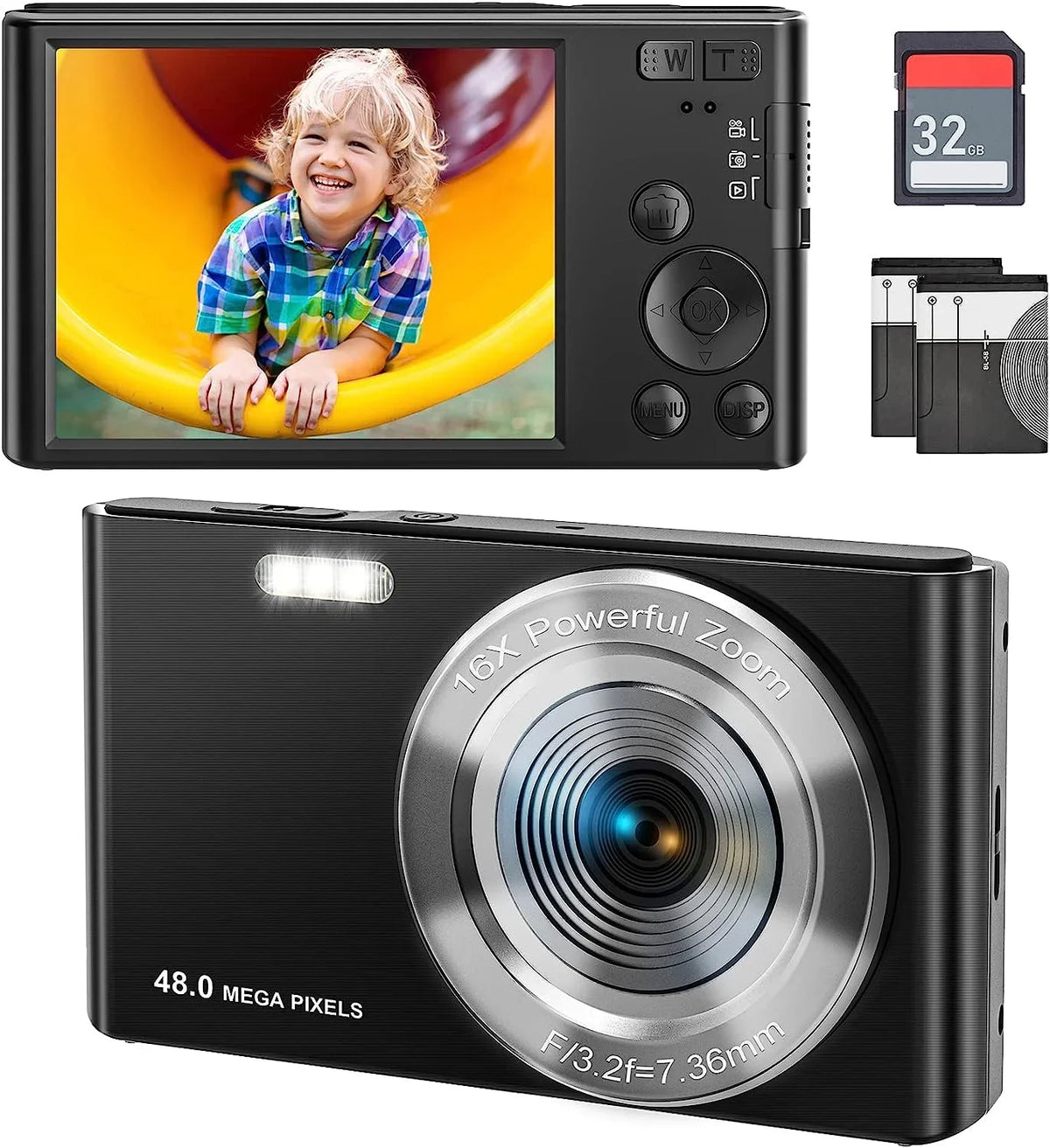 Compact Point and Shoot Camera Video Kids with 16X Digital Zoom, 4K 48MP, Portable Beginners,Students,Teens