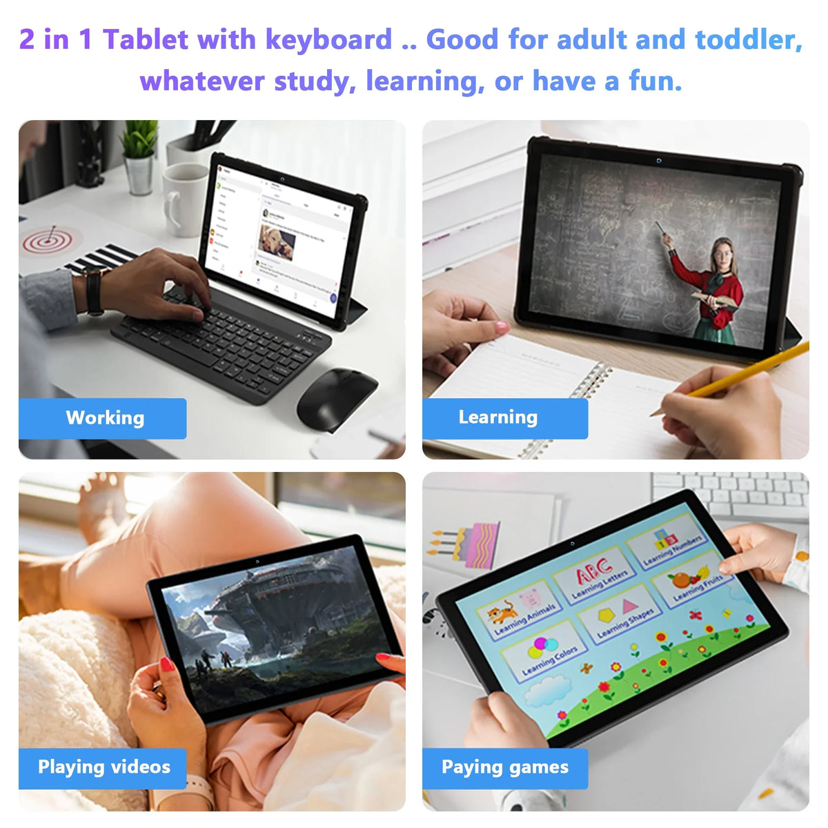 Android 11,Tablet with Keyboard,10 inch 2 in 1 Tablets,64GB ROM(up to 128GB Expand ),6000mAh Battery,Latest 1.6GHz Octa-Core 4G Cellular Tablet PC,Dual Camera,Wi-Fi,Bluetooth,GPS,Black