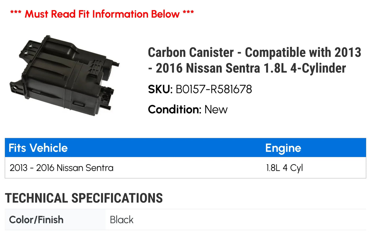 Carbon Canister - with 2013 - 2016 Nissan Sentra 1.8L 4-Cylinder 2014 2015