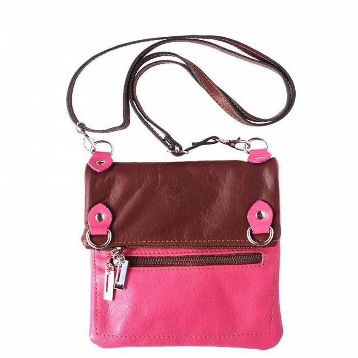 Brigit Womens Luxury Shoulder Bag in Soft Genuine Calf Leather Handbag, Fuchsia & Brown
