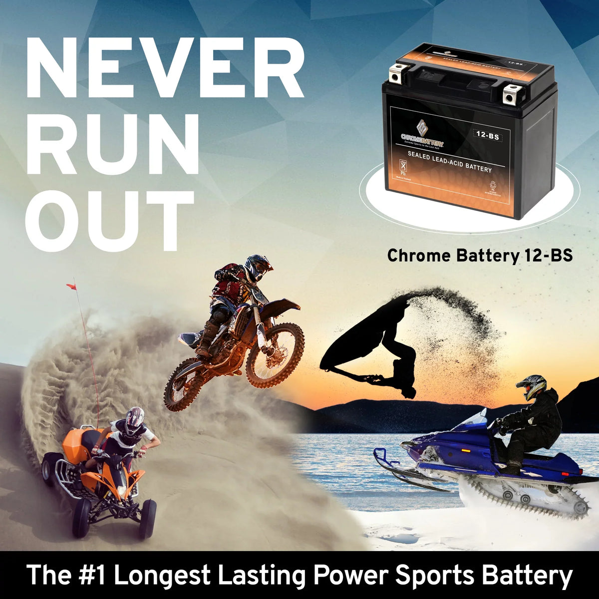 Chrome Battery YTX12-BS (12-BS 12 Volt,10 Ah, 180 CCA) Sealed AGM 12V (12 Volt) 180cca Motorcycle Battery Suzuki 1000cc Gsx-r1000 2001