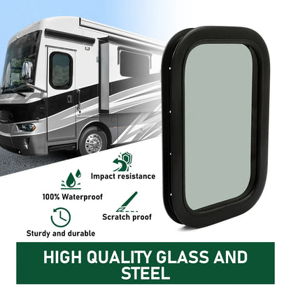 Kojem RV Window Black Universal Camper Vertical Trailer Rip-Up Cargo Powder Coated Glass Steel