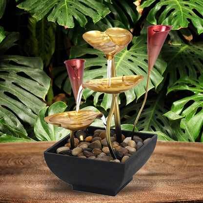 Tabletop Water Fountain Waterfall Warm Light with Circular Water LED Lighted Indoor Fountain Decoration Home Garden Farmhouse