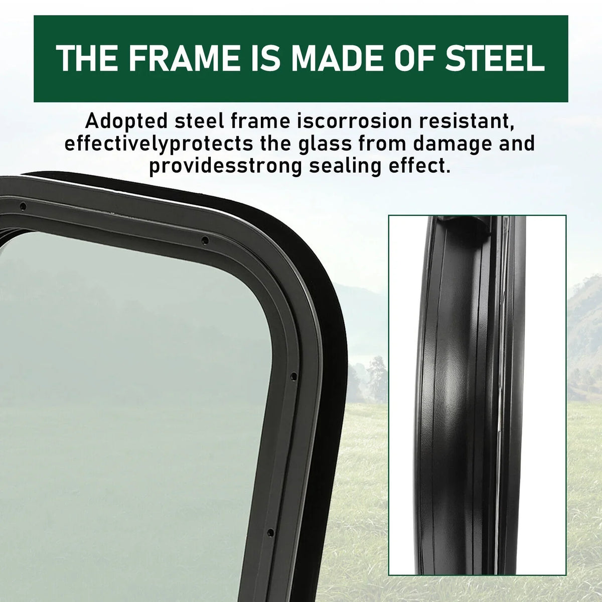 Kojem RV Window Black Universal Camper Vertical Trailer Rip-Up Cargo Powder Coated Glass Steel