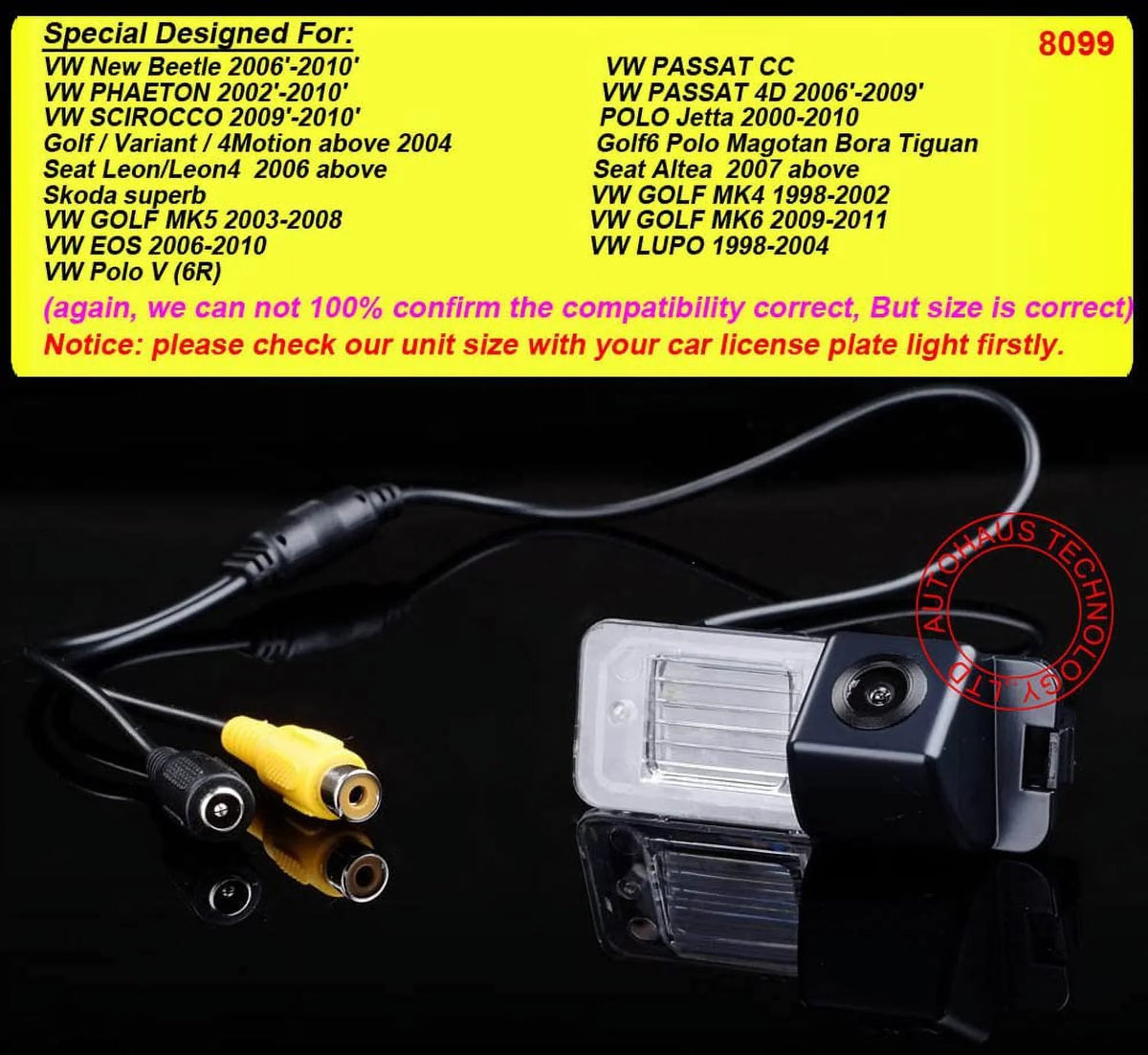 Waterproof Night Vision HD CCD 170°Viewing Field Car Rear View Backup Parking Camera Skoda New Beetle VW