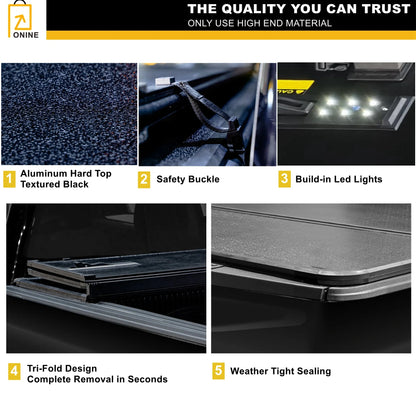ONINE AWH Hard Tri-Fold Truck Bed Tonneau Shield Custom Fit 2019-2024 Dodge Ram 1500 New Body 5.7ft Bed(67"), Does not fit Classic, Does Not Fit with Multi-Function (Split) Tailgate or RamBox