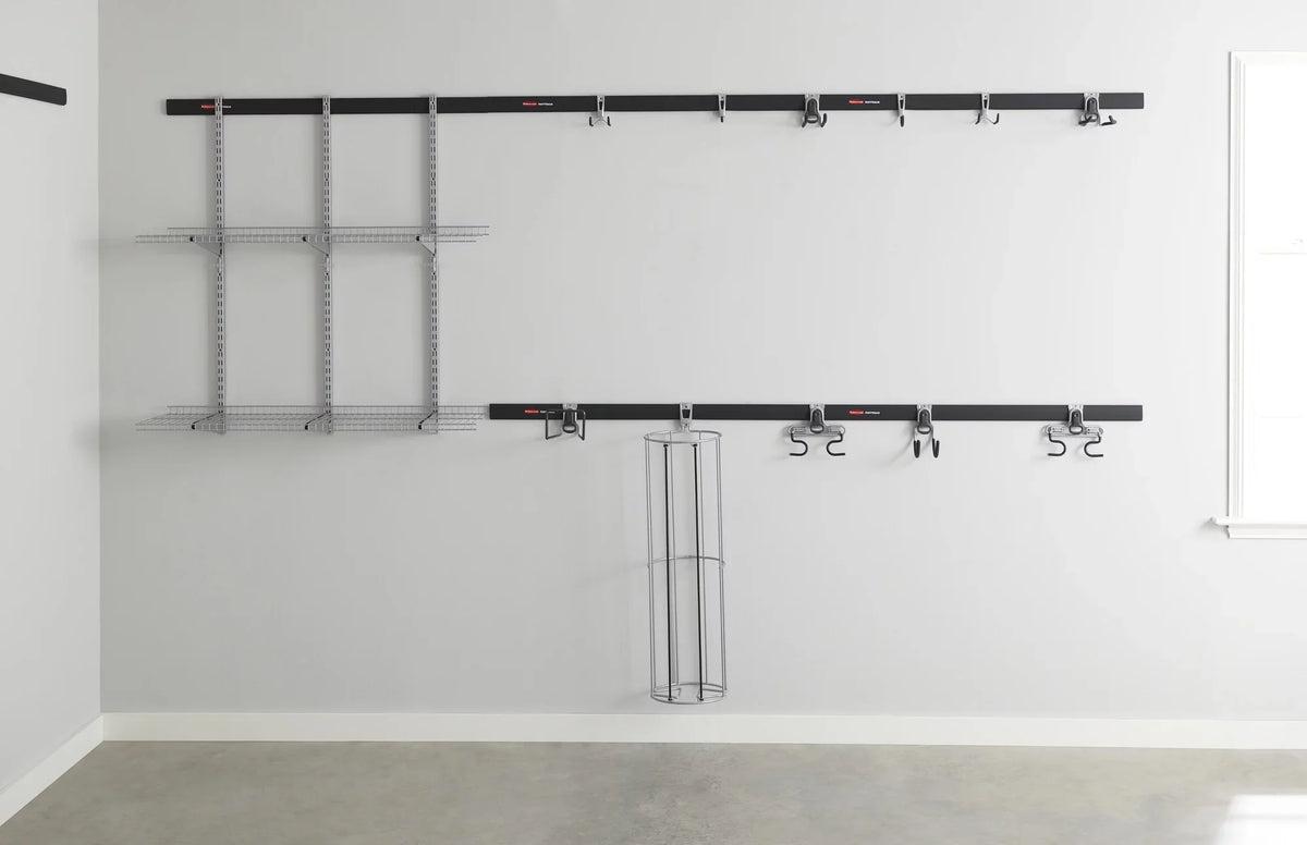 Rubbermaid Fast Track Garage 9-Piece Steel Wire Shelf Starter Kit, Track Storage System