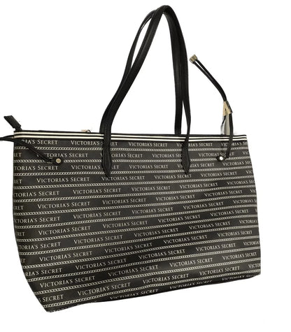 Victoria's Secret Victoria Carryall Tote Hand Bag Black Logo NWT