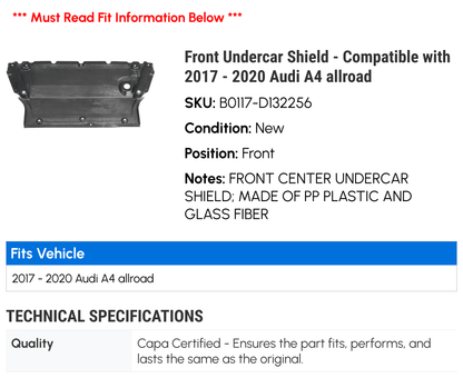 Front Undercar Shield - with 2017 - 2020 Audi A4 allroad 2018 2019