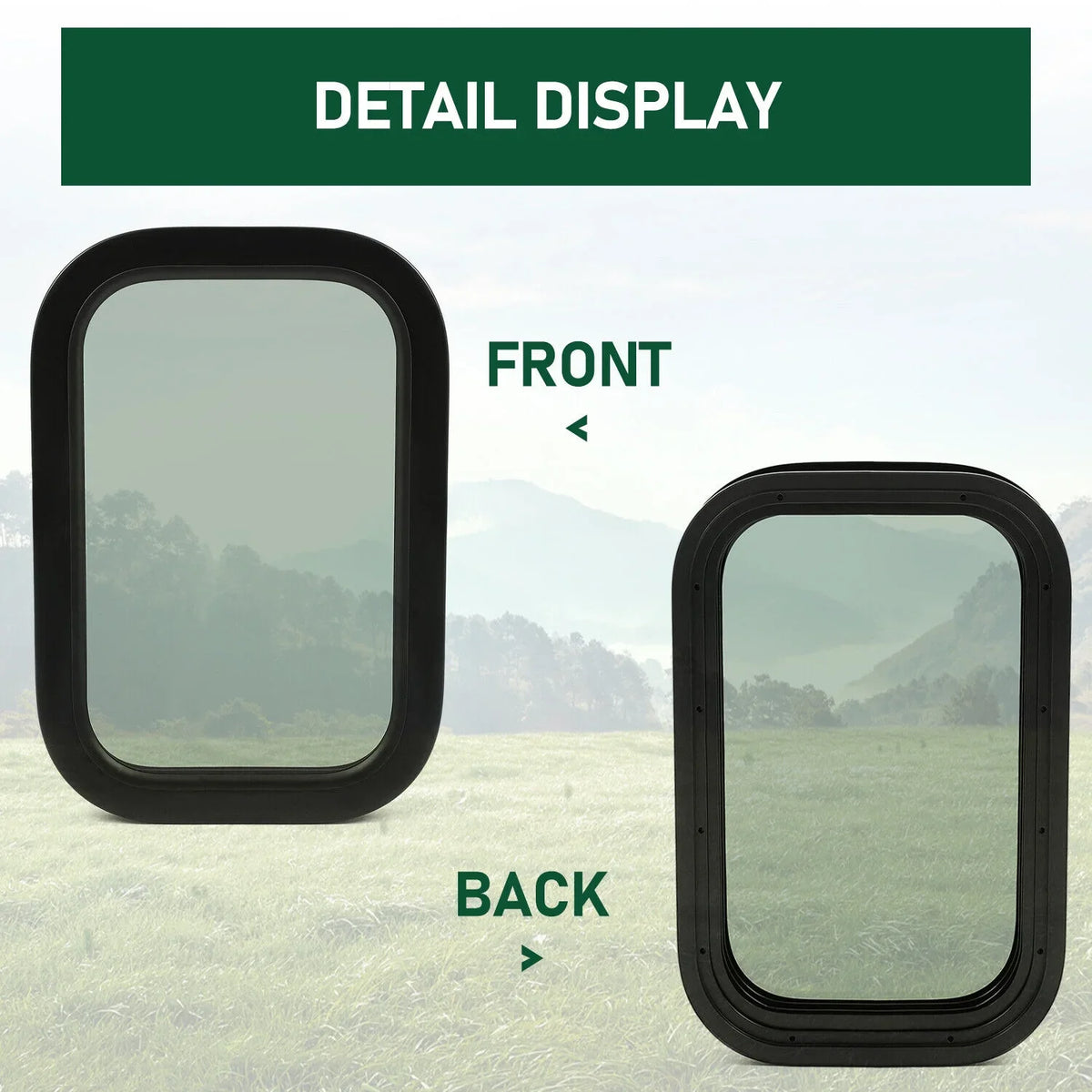 Kojem RV Window Black Universal Camper Vertical Trailer Rip-Up Cargo Powder Coated Glass Steel