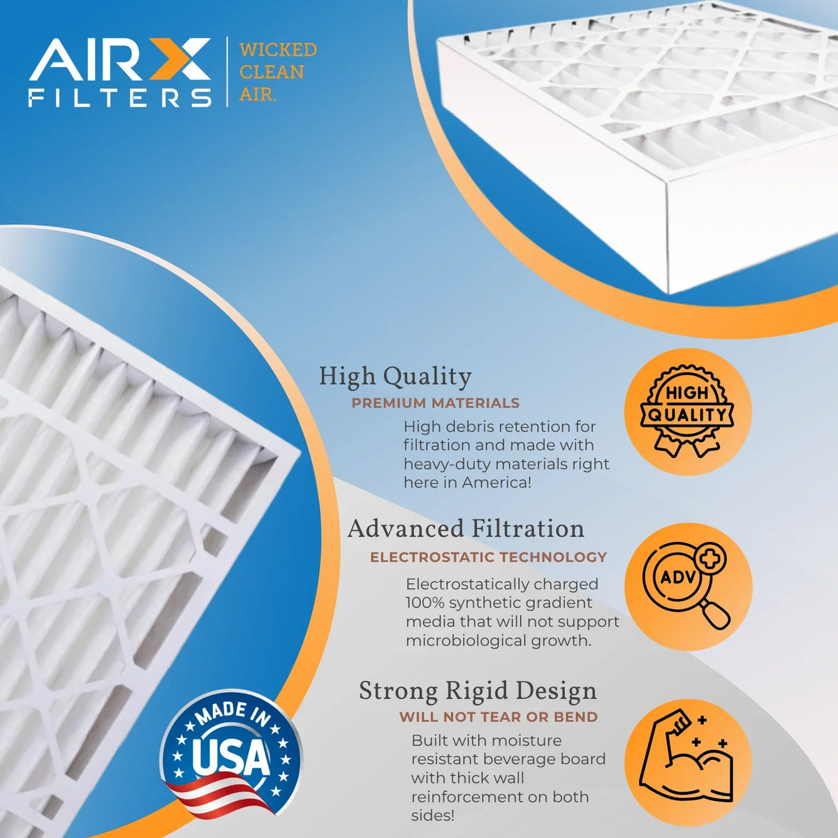 20x25x5 Air Filter MERV 11 Comparable to MPR 1000, MPR 1200 & FPR 7 with Field Controls # 46568600 Premium USA Made 20x25x5 Furnace Filter MERV 11 by AIRX FILTERS WICKED CLEAN AIR.