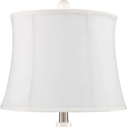 TJUNBOLIFE Lighting Jane Modern Table Lamps 25" Tall White Ceramic Double Gourd Softback Fabric Tapered Drum Shade Bedroom Living Room House Home Bedside Nightstand Office Entryw