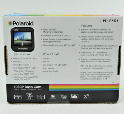 Polaroid 1080P PD-E73H HD Dash Cam Car Dashcam 2" LED Display Screen Black