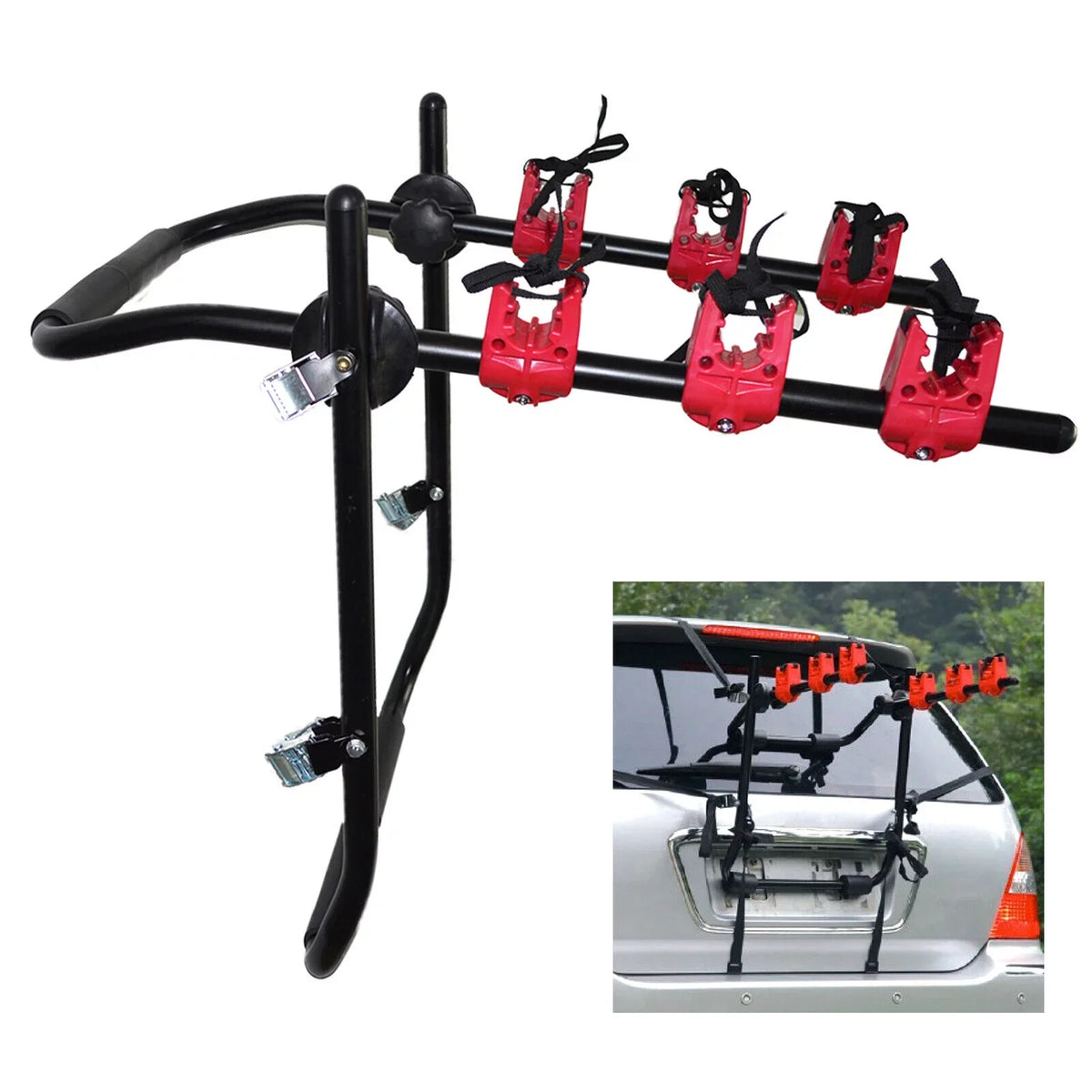Loyalheartdy Foldable Bike Hitch Mount Rack 3-Bike Carrier Trunk Mount Rack Car Minivan SUV Truck Max Load 44.09