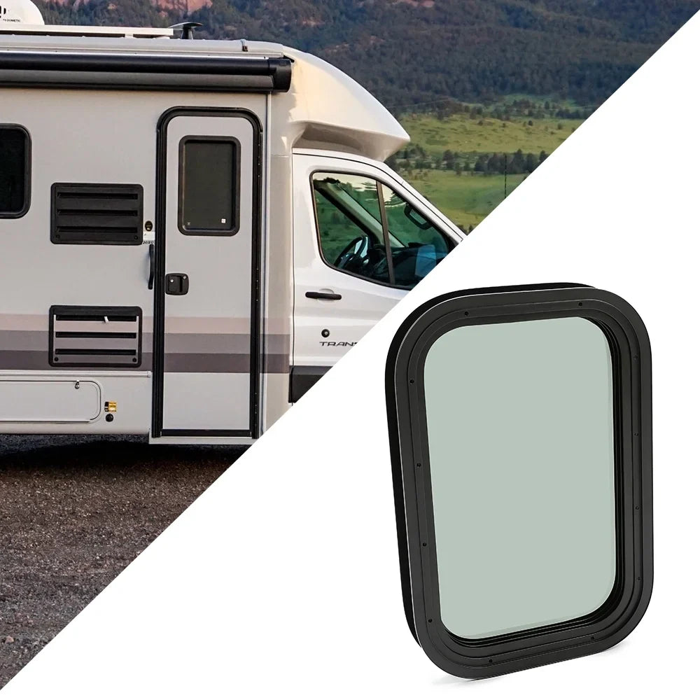 Kojem RV Window Black Universal Camper Vertical Trailer Rip-Up Cargo Powder Coated Glass Steel
