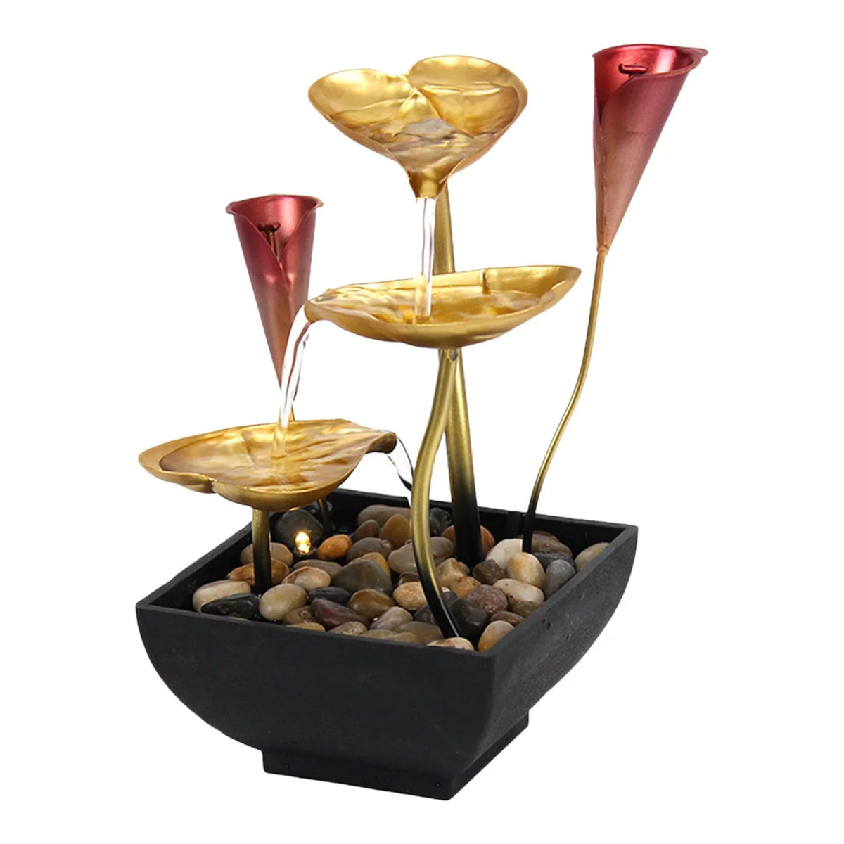 Tabletop Water Fountain Waterfall Warm Light with Circular Water LED Lighted Indoor Fountain Decoration Home Garden Farmhouse