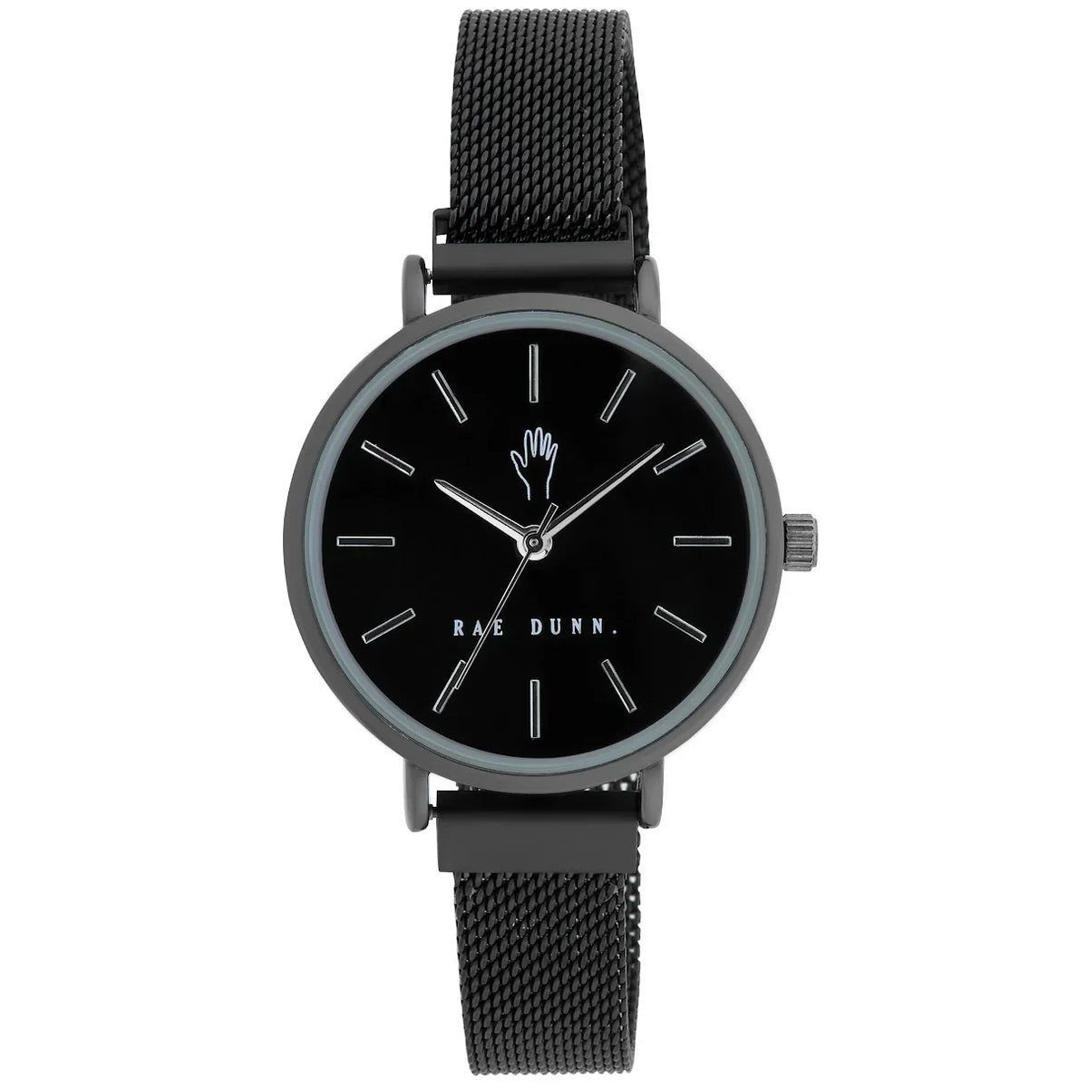 Rae Dunn Women's ROBIN Black 33mm Sleek Round Face Magnetic Clasp Mesh Watch