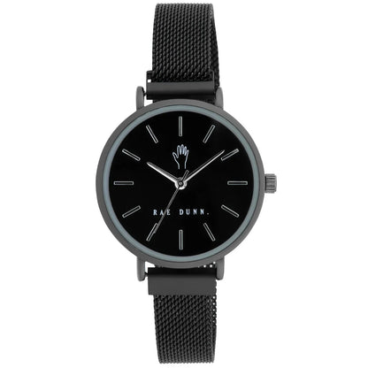Rae Dunn Women's ROBIN Black 33mm Sleek Round Face Magnetic Clasp Mesh Watch