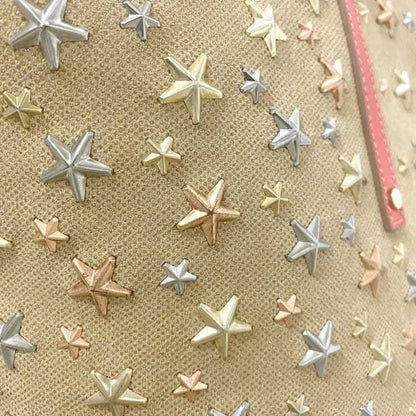 Pre-Owned Jimmy Choo Tote Bag Beige Pink Silver Sarah Studs Star Canvas Leather Women's (Good)