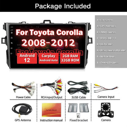 Binize Car Stereo Toyota Corolla 08-12 Android 12 with CarPlay&Android Auto,9 Inch Touch Screen Double Din Car Radio Support Bluetooth, GPS Navigation, FM&AM, Backup Camera