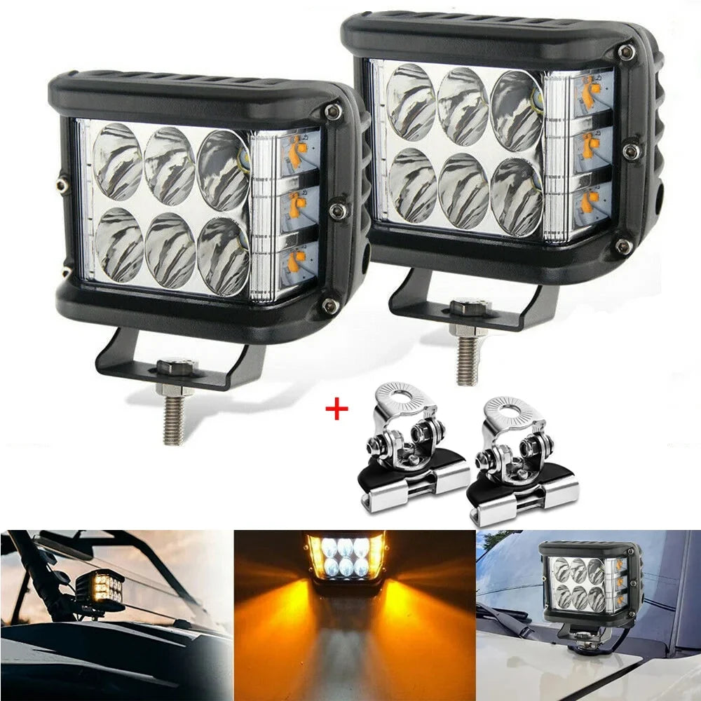 Jercoda 2 Set 45W LED Work Light with LED Work Light Bar Mount Bracket Clamp Holder DIY Car Truck ATV SUV Universal Cars