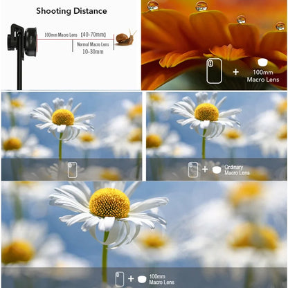 Aluminum Alloy 4K HD Detachable Clip Cellphone Macro Camera Lens 40MM-70MM Shooting Distance Multi-Layer Optical Coated External Lens Accessory