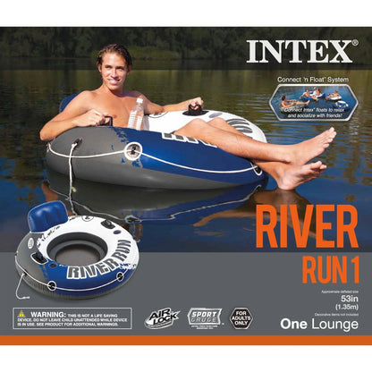 Intex 4 Pack of River Run 1 Person Floating Tubes and Single 12V Air Pump