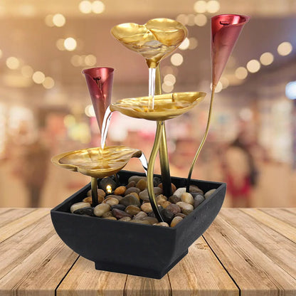 Tabletop Water Fountain Waterfall Warm Light with Circular Water LED Lighted Indoor Fountain Decoration Home Garden Farmhouse