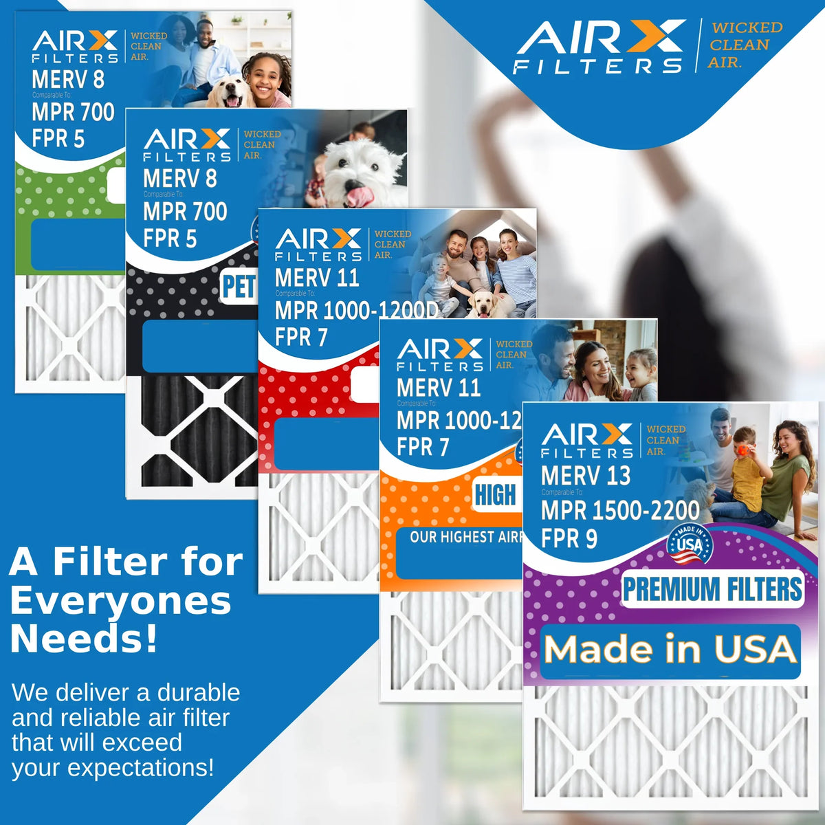 20x25x5 Air Filter MERV 11 Comparable to MPR 1000, MPR 1200 & FPR 7 with Field Controls # 46568600 Premium USA Made 20x25x5 Furnace Filter MERV 11 by AIRX FILTERS WICKED CLEAN AIR.