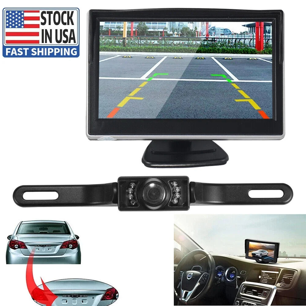 KingFurt Car Night Vision Backup Camera Kit 5" Wireless Monitor HD Rear View Waterproof