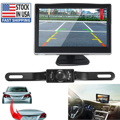 KingFurt Car Night Vision Backup Camera Kit 5" Wireless Monitor HD Rear View Waterproof