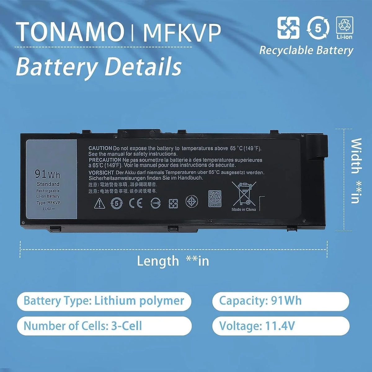 91Wh MFKVP Laptop y Dell Precision 15 7510 7520 Precision 17 7710 7720 1G9VM 451-BBSB 451-BBSF GR5D3