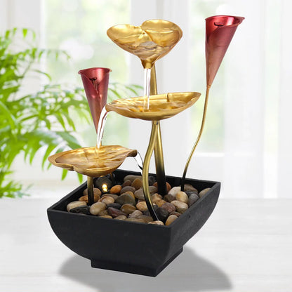 Tabletop Water Fountain Waterfall Warm Light with Circular Water LED Lighted Indoor Fountain Decoration Home Garden Farmhouse