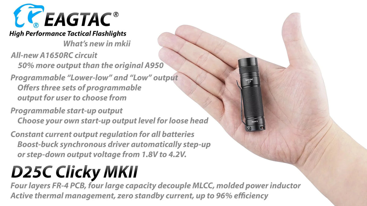 Eagletac D25C MKII Nichia 219C CRI92 LED Flashlight - 510 Lumen, 120 meter throw