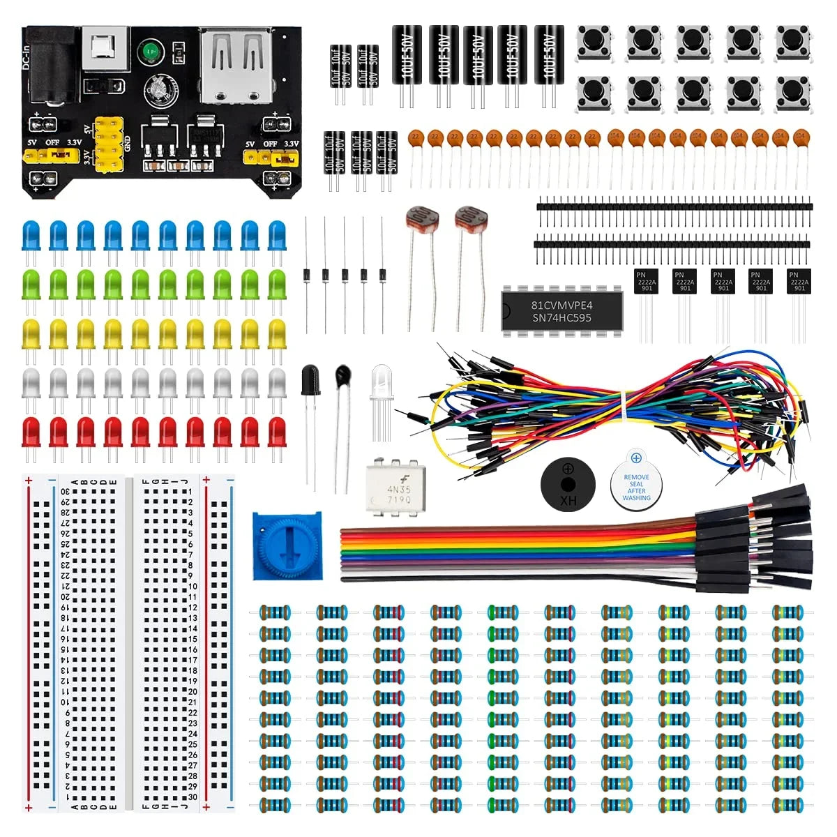 Electronic Fun Kit Bundle with Power Supply Module, Breadboard, Resistor, Capacitor, , Potentiometer