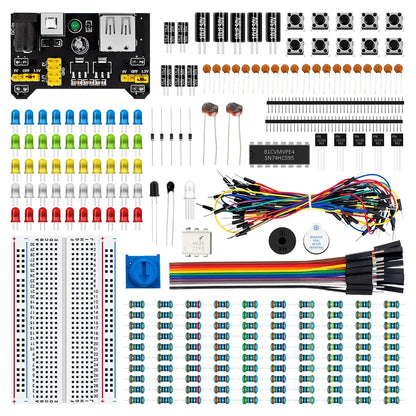 Electronic Fun Kit Bundle with Power Supply Module, Breadboard, Resistor, Capacitor, , Potentiometer