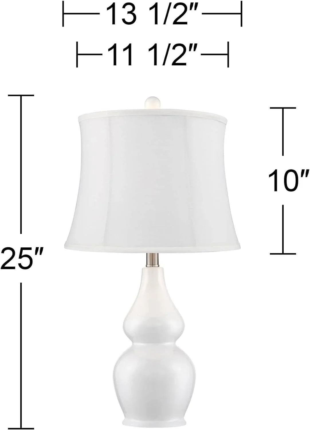 TJUNBOLIFE Lighting Jane Modern Table Lamps 25" Tall White Ceramic Double Gourd Softback Fabric Tapered Drum Shade Bedroom Living Room House Home Bedside Nightstand Office Entryw