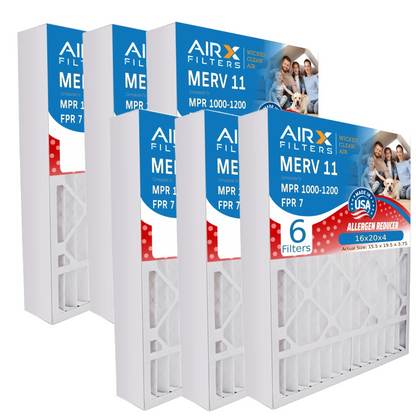 16x20x4 Air Filter MERV 11 Comparable to MPR 1000, MPR 1200 & FPR 7 with White Rodgers FR1000M-111 Premium USA Made 16x20x4 Furnace Filter 6 Pack MERV 11 by AIRX FILTERS WICKED CLEAN AIR.