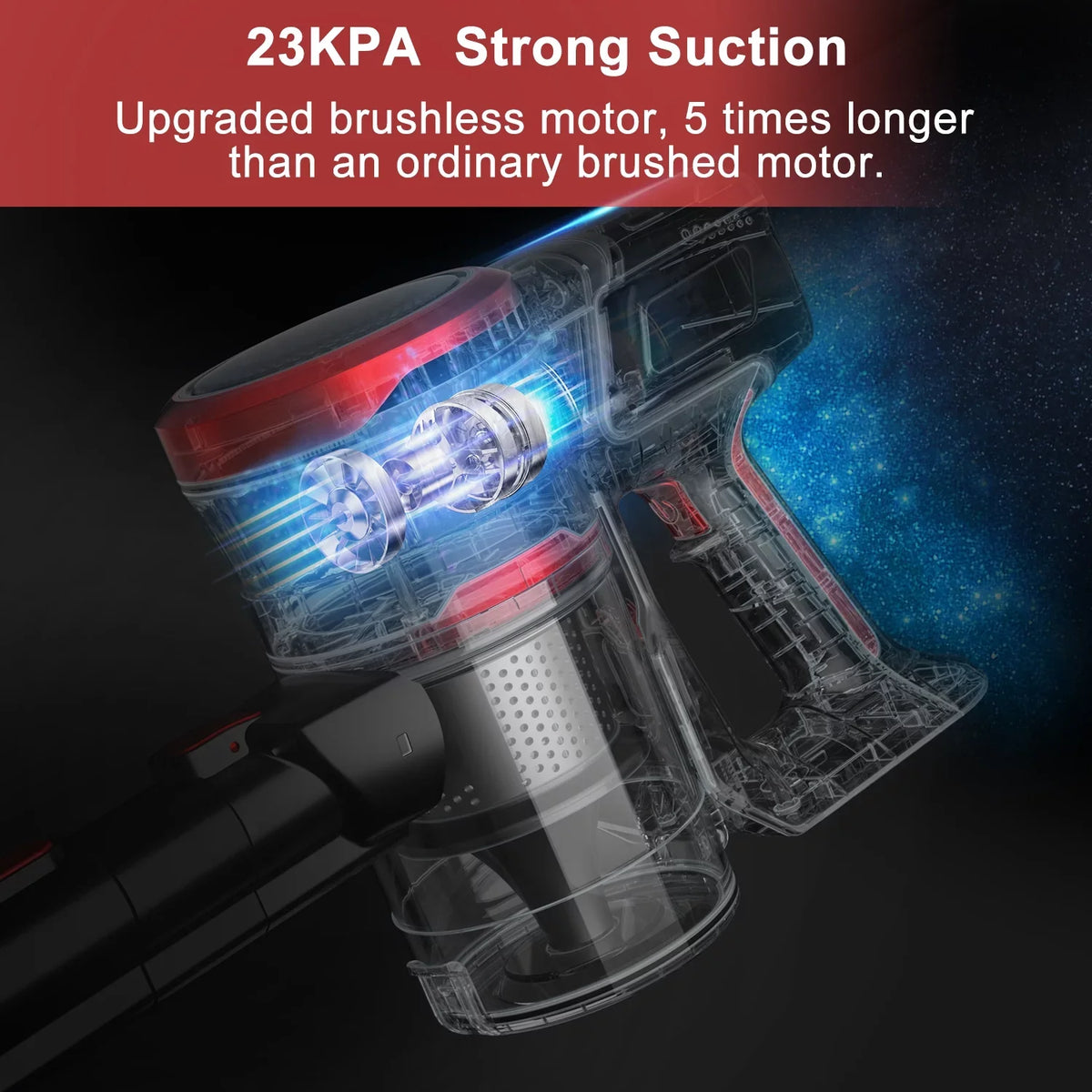 Cordless Stick Vacuum Cleaner 23KPA Brushless Motor Hard Floor, Carpet, K17