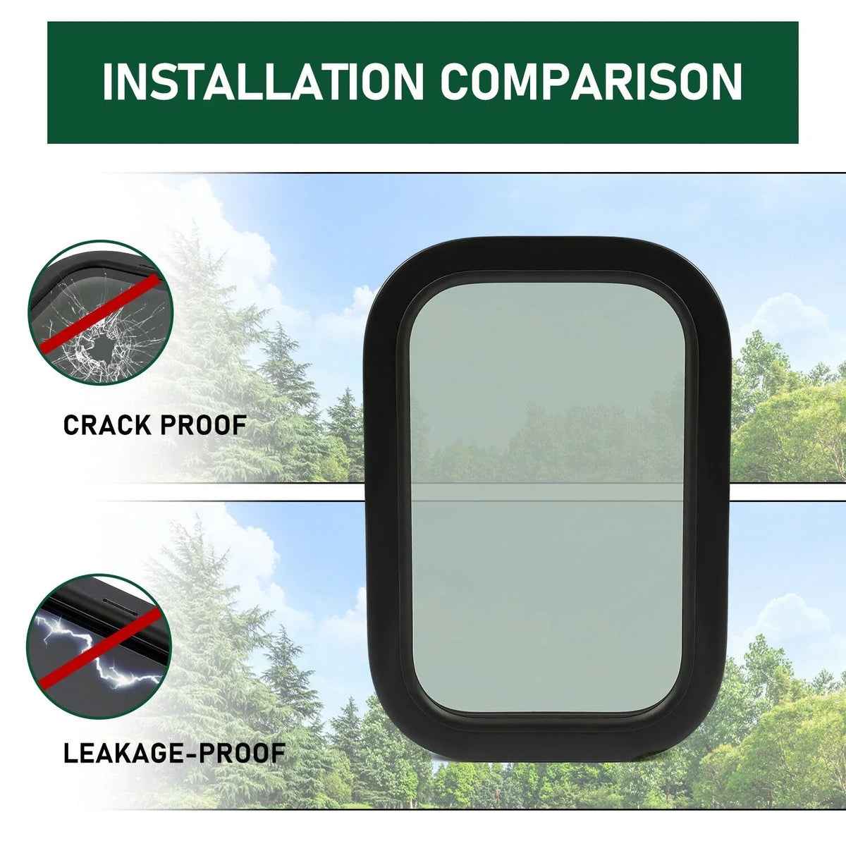 Kojem RV Window Black Universal Camper Vertical Trailer Rip-Up Cargo Powder Coated Glass Steel