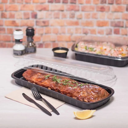 Karat Full Slab Black PP Plastic Rib Container with Clear OPS lid - 100 ct