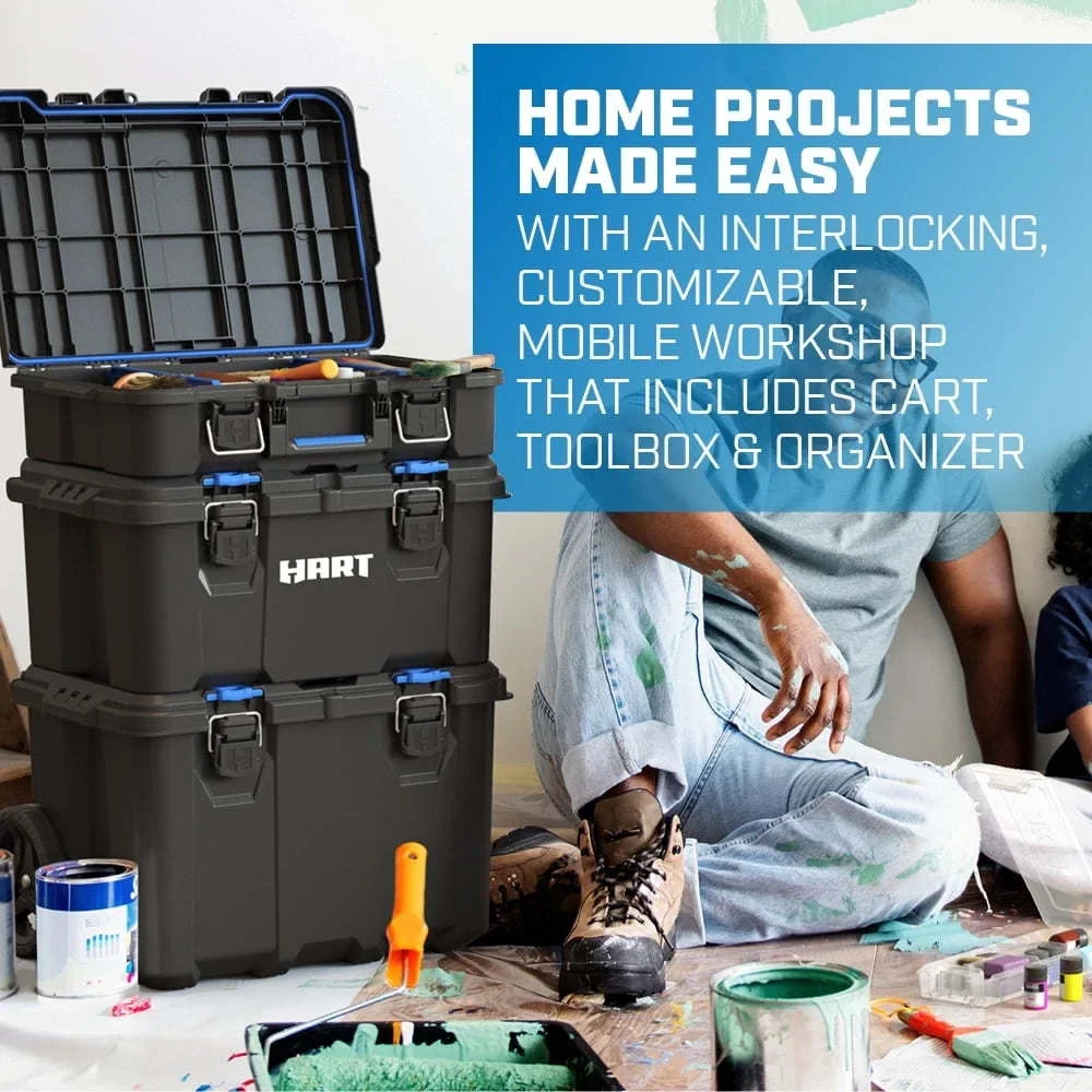 Stack System, Mobile Toolbox Storage and Organization, 3 Piece Resin Plastic Modular Toolbox System