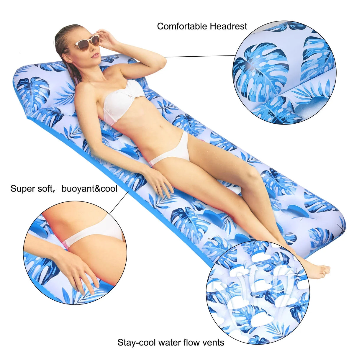 Hengguang 2Packs Inflatable Tanning Pool Lounge Float, 70" x 36" Suntan Tub Raft Floatie, Tanning Pool with Pillow, Personal Pool Lounger Adult Summer Water Party